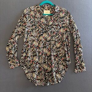Maeve Matilda Floral V-Neck Botton Up Long Sleeve Shirt 100% Rayon Size L
